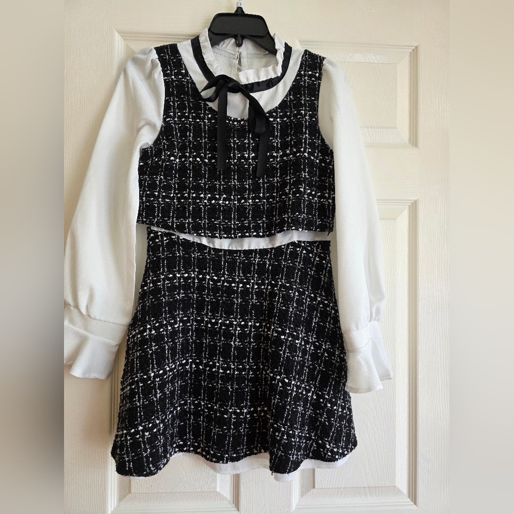 Black and White Formal Sundress with Bishop Sleeves